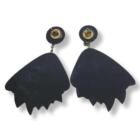 VINTAGE WOODEN ABSTRACT DESIGN DROP STYLE EARRINGS - Picture 6 of 6